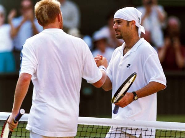 06. Juli 1995 - Becker nennt es anschließend das beste Match, das er je in Wimbledon gespielt hat - zumindest ab Mitte des zweiten Satzes. Im Halbfinale liegt er gegen Tennis-Pirat Andre Agassi bereits mit 2:6 und 1:4 hinten, am Ende siegt er 2:6, 7:6, 6:4, 7:6. Im Finale unterliegt er dem neuen Wimbledon-Dominator Pete Sampras.