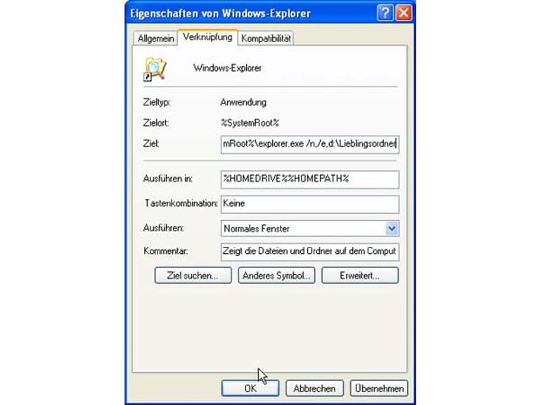 Startordner des Windows Explorers ändern. (Screenshot: t-online.de)