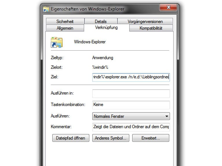 Startordner des Windows Explorers ändern. (Screenshot: t-online.de)