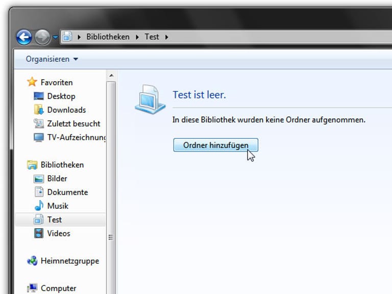 Neue Bibliothek in Windows 7 anlegen. (Screenshot: t-online.de)