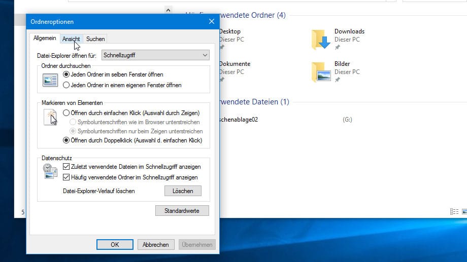 Ordneroptionen in Windows 10