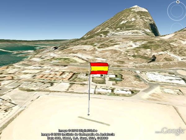 Über Gibraltar weht in Google Earth die Spanische Flagge.