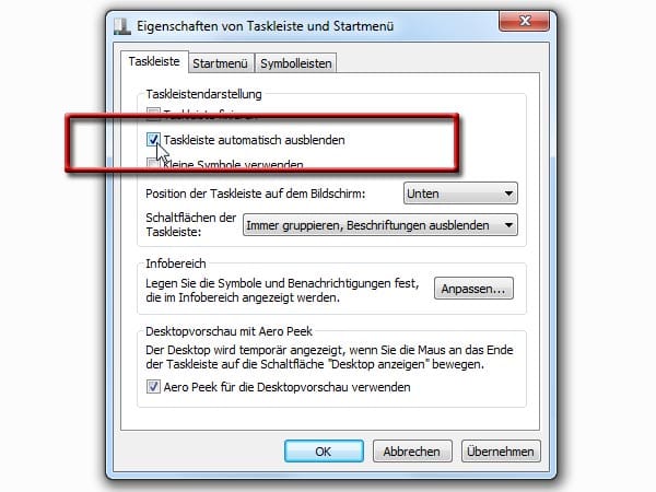 Windows 7: Startleiste anpassen (Screenshot: t-online.de)