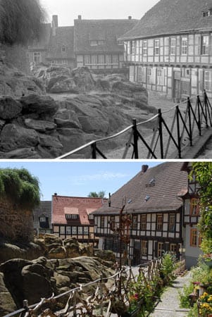 Quedlinburg im Harz: 1960 sahen die Fachwerkhäuser noch ziemlich trostlos aus, nun zeigen sie sich wesentlich freundlicher.