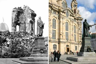 Die Frauenkirche in Dresden: Seit dem Zweiten Weltkrieg war sie eine Ruine, 2006 waren die umfangreichen Restaurierungs- und Wiederaufbauarbeiten abgeschlossen.