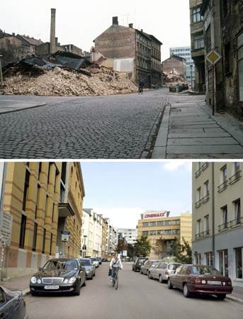 Halle (Saale): Wo 1990 ein Abbruchgelände mitten in einem Wohngebiet war, wurden bis 2005 zahlreiche Neubauten hochgezogen.