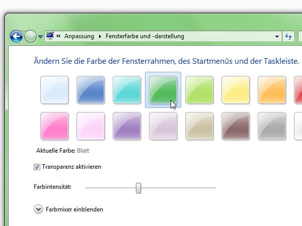 Windows 7: Fensterfarbe ändern