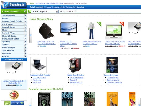Teure Domains: shopping.de. (Screenshot: t-online.de)