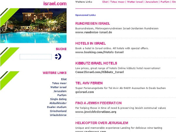 Teure Domains: Isreal.com (Screenshot: t-online.de)