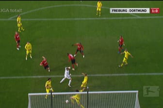 Unglücksrabe Nummer 1: Nach einem Kopfball von Freiburgs Cissé will der Dortmunder Neven Subotic den Ball von der Linie klären!