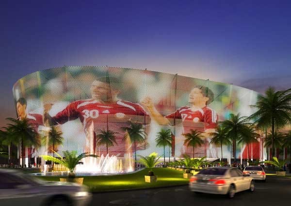 Die geplante Multimedia-Fassade des Stadium Al Rayyan.