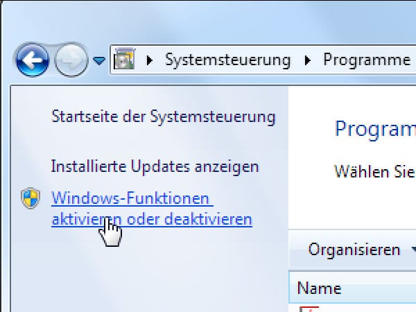 Komponenten in Windows 7 entfernen (Screenshot: t-online.de)