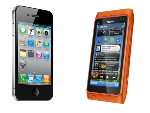 iPhone 4 und Nokia N8 (Fotos: Apple/Nokia)