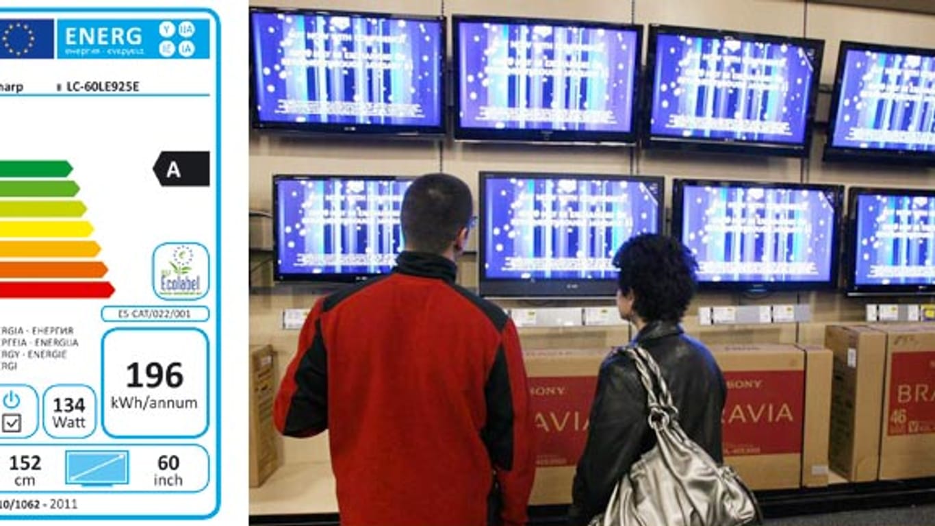 Energielabel für Fernseher: EU kennzeichnet LCD-TV und Plasma-TV. (Fotos: Sharp, imago)