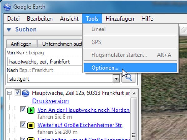 Reisen mit Google Earth (Screenshot: t-online.de)