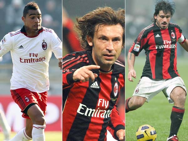AC Mailand: Die Rossoneri haben mit van Bommel, Kevin-Prince Boateng, Andrea Pirlo und Gennaro Gattuso das wohl blutrünstigste Mittelfeldzentrum der Welt. Aber auch, abgesehen von Boateng, das Älteste. Nach Italien zieht es zur Zeit eben kaum einen Topstar im besten Fußballer-Alter. (Fotos: imago) AC Mailand: Die Rossoneri haben mit van Bommel, Kevin-Prince Boateng, Andrea Pirlo und Gennaro Gattuso das wohl blutrünstigste Mittelfeldzentrum der Welt. Aber auch, abgesehen von Boateng, das Älteste. Nach Italien zieht es zur Zeit eben kaum einen Topstar im besten Fußballer-Alter. (Fotos: imago)