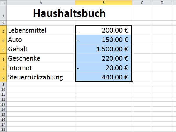 Excel-Positive und negative Zahlen kennzeichnen (Screenshot: t-online.de)