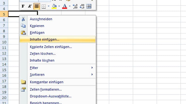 Excel Zeilen in Spalten verwandeln und umgekehrt (Screenshot: t-online.de)