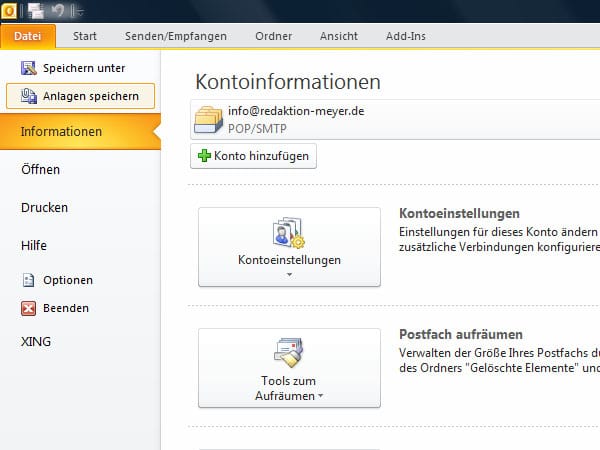 Mehrere Dateianhänge schneller speichern-Outlook 2010 (Screenshot: t-online.de)