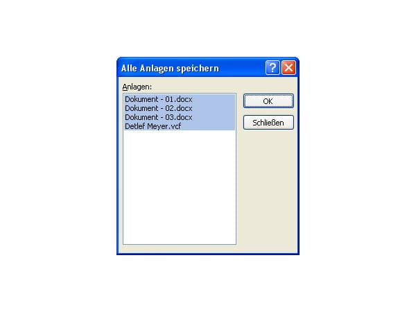 Mehrere Dateianhänge schneller speichern-Outlook 2007 (Screenshot: t-online.de)