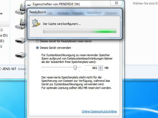 ReadyBoost unter Windows 7 und Windows Vista einrichten. (Screenshot: t-online.de)