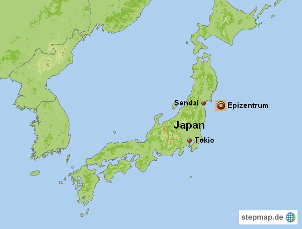 Das Epizentrum des Jahrhundertbebens in Japan mit einer Stärke von 9,0 am 11. März 2011 liegt 380 Kilometer von der Hauptstadt Tokio entfernt im Meer, in 20 Kilometer Tiefe.