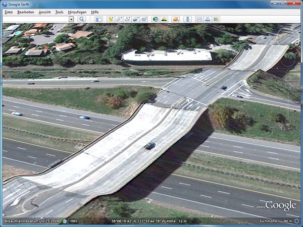 Google Earth: Autobahnkreuz bei San Francisco, USA (Screenshot: t-online.de)