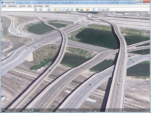 Google Earth: Autobahnkreuz bei Salt Lake City, USA (Screenshot: t-online.de)
