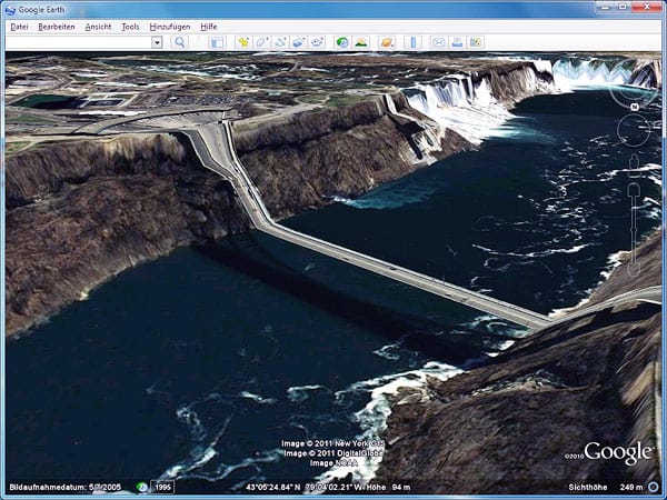 Google Earth: Brücke bei den Niagarafällen. (Screenshot: t-online.de)