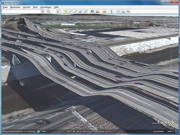 Google Earth: Schnellstraßen bei Los Angeles, USA (Screenshot: t-online.de)