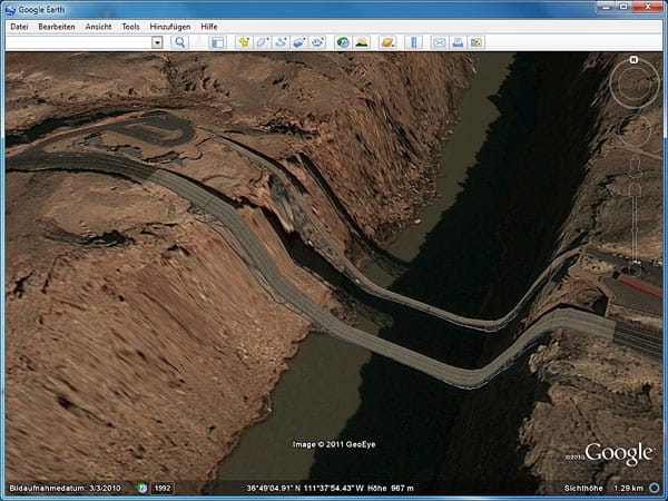 Google Earth: Navajo Bridge über den Colorado River (Screenshot: t-online.de)