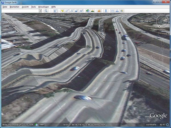 Google Earth: Schnellstraßen bei Los Angeles, USA (Screenshot: t-online.de)