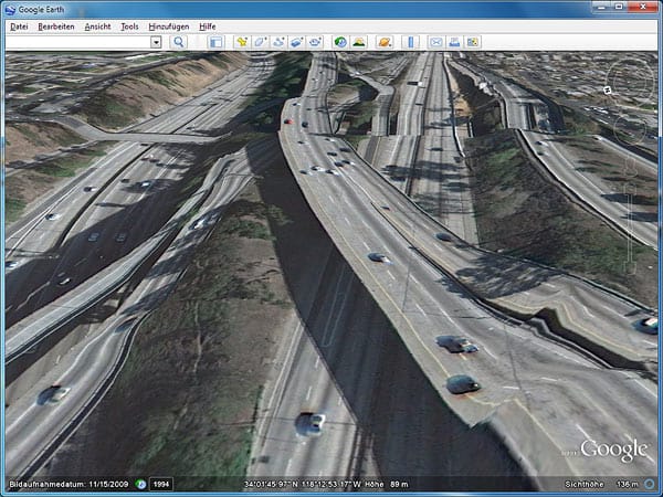 Google Earth: Autobahn bei Los Angeles, USA (Screenshot: t-online.de)