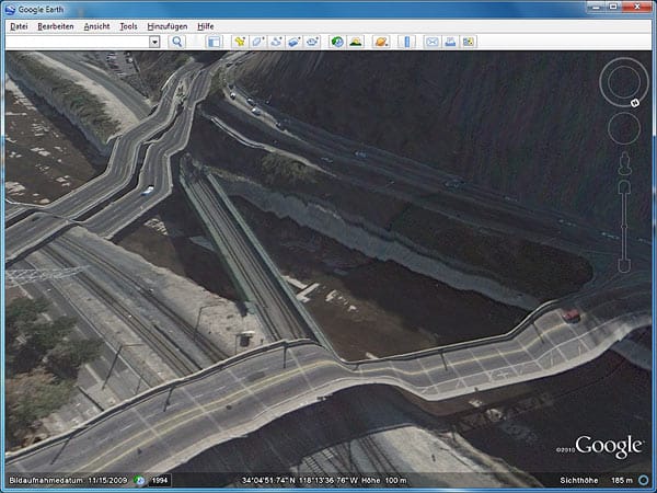 Google Earth: Brücken bei Los Angeles, USA (Screenshot: t-online.de)