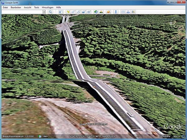 Google Earth: Talbrücke Wilde Gera im Thüringer Wald. (Screenshot: t-online.de)
