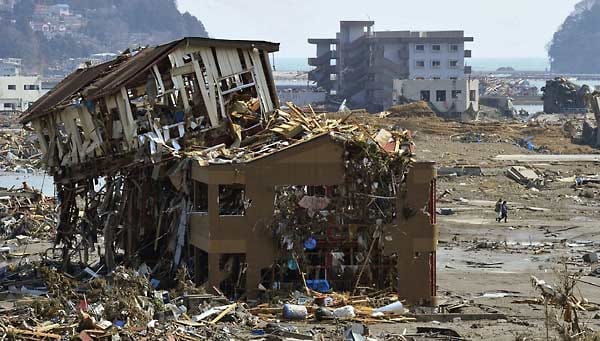 Zerstörte Gebäude in Minamisanriku. Die Provinz Miyagi traf es besonders hart.