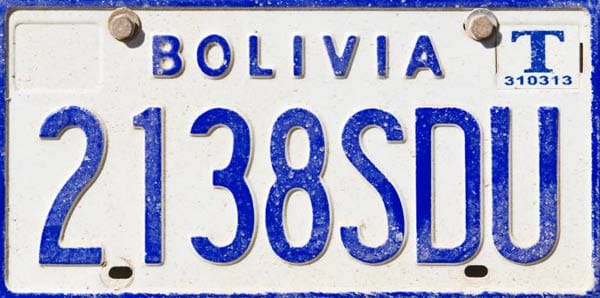 Kfz-Kennzeichen aus Bolivien.