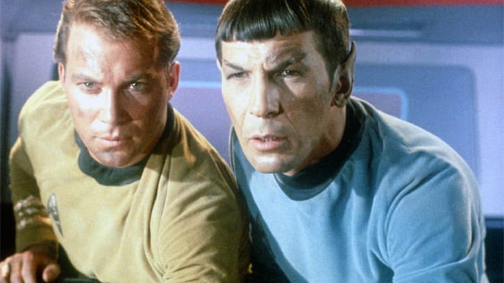 Mit dieser Rolle wurde er weltbekannt: Leonard Nimoy als Vulkanier Mr. Spock an der Seite von William Shatner alias Captain Kirk.