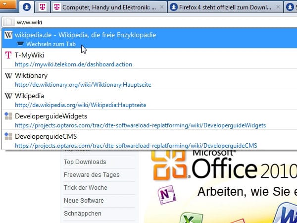 Firefox: Neue Funktionen (Screenshot: t-online.de)