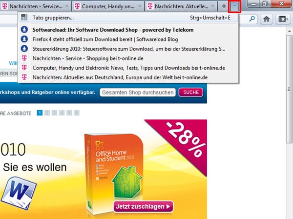 Firefox: Neue Funktionen (Screenshot: t-online.de)