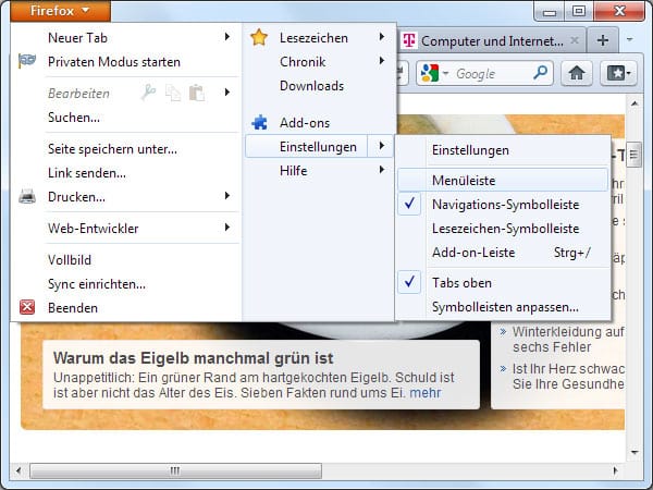 Firefox: Neue Funktionen (Screenshot: t-online.de)