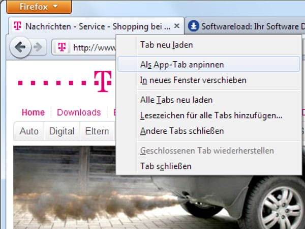 Firefox: Neue Funktionen (Screenshot: t-online.de)