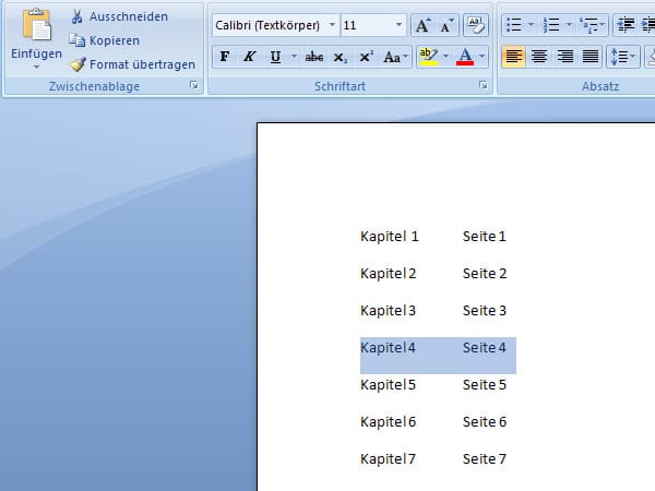 Erstellen Sie jetzt am Anfang des Dokuments ein Inhaltsverzeichnis, in dem auf die einzelnen Kapitel verwiesen wird. Um einen Hyperlink zu einem Abschnitt zu setzen, markieren Sie den Eintrag im Inhaltsverzeichnis und drücken dann die Tastenkombination Strg und k.