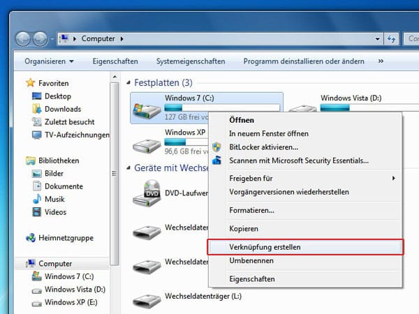 Verknüpfungen auf dem Desktop erstellen (Screenshot: t-online.de)