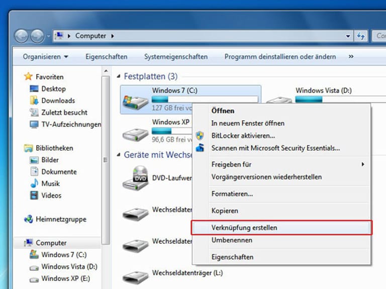 Verknüpfungen auf dem Desktop erstellen (Screenshot: t-online.de)