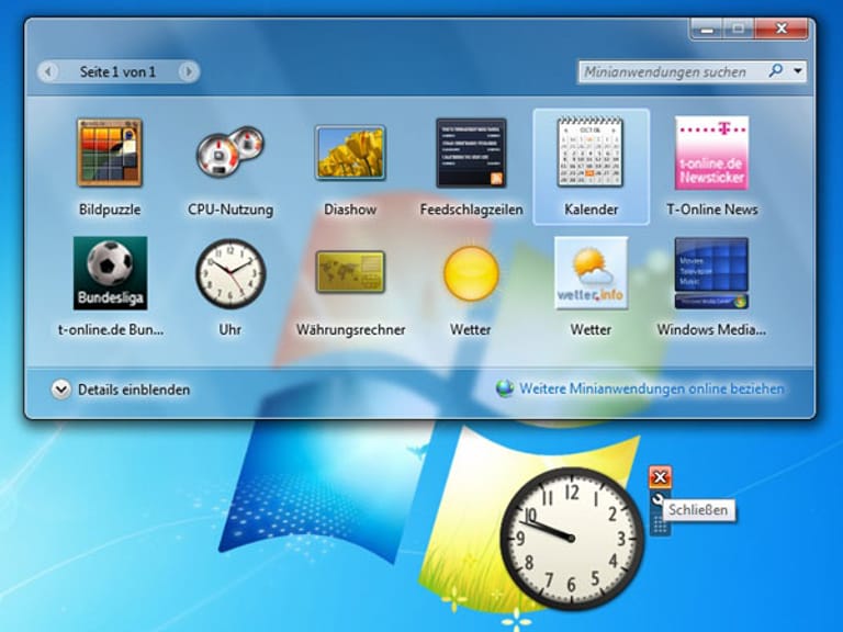 Gadgets auf dem Desktop (Screenshot: t-online.de)