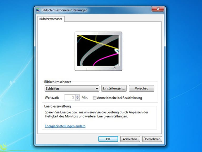 Bildschirmschoner einrichten (Screenshot: t-online.de)