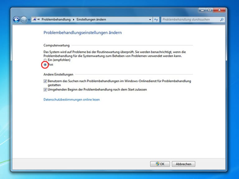 Automatische Desktopbereinigung (Screenshot: t-online.de)