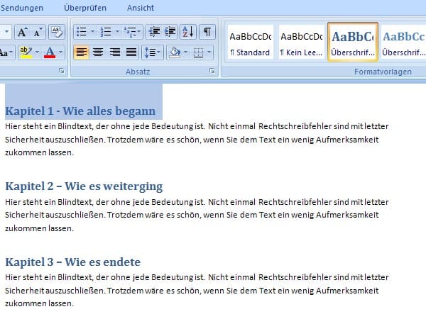 Inhaltsverzeichnis mit Word 2007 und Word 2010 erstellen (Screenshot: t-online.de)
