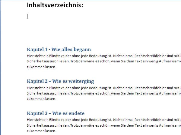 Inhaltsverzeichnis mit Word 2007 und Word 2010 erstellen (Screenshot: t-online.de)